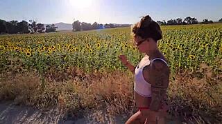 damiana flashes curvy brazilian ass in sunflower field before public transando