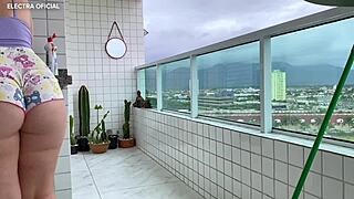 hey, check out my neighbor cleaning in that tiny short... so hot just watching her bend and tease