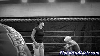 lesbian babes lick shaved pussies after wrestling sixty nine