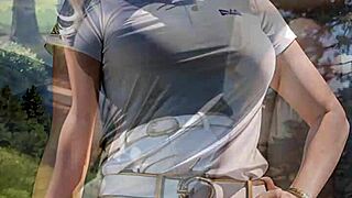 ai blonde flashes upskirt pussy panties on golf field outdoors