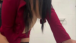 ripping open mother-in-law's tight pussy while she pees in bathroom