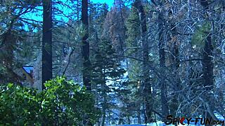 busty amateur bends over for doggystyle pounding in mountains