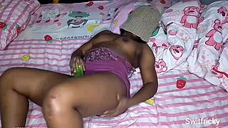 curvy ebony babe fucks her horny fat pussy deep with thick cucumber solo