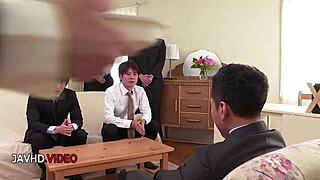 Busty office babe teases in intriguing JAV session