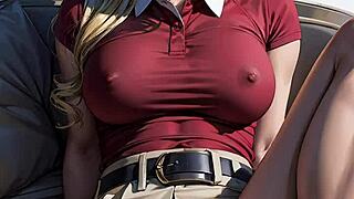 ai blonde flashes upskirt pussy panties on golf field outdoors