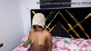 curvy ebony babe fucks her horny fat pussy deep with thick cucumber solo