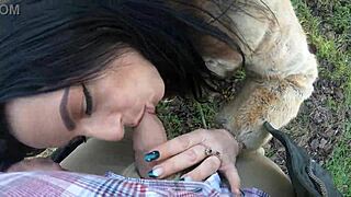 cheating wife sucks cock outdoors during fur-coat shopping