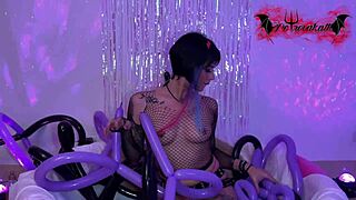 this emo latina teen slut toys her pussy with huge balloons in wild fetish play