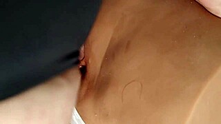 double penetrating this cute shaved fuck doll pussy up close