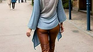 Leather-Clad Mature Milf Teases Big Tits in Outdoor Public Cumshot Frenzy