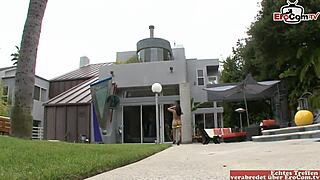 brunette teen's perfect ass and big tits bounce in doggy pounding