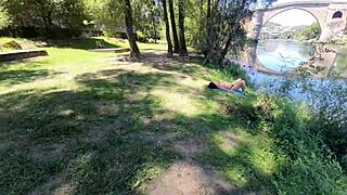 Stranger Surprised Massaging Milf's Hairy Pussy On Public Beach