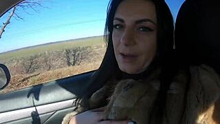 cheating wife sucks cock outdoors during fur-coat shopping