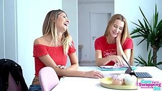 Petite Blondes Ivi Rein and Rebecca Volpetti Lick Cum Swap in Horny Stepsis Threesome Orgy