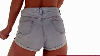 Sexy Danish slut shakes tight jean shorts ass in relaxing asmr dance