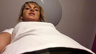 Blonde Femdom Slut Kneels for Cum Jerkoff Feast