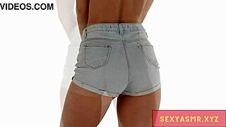 Sexy Danish slut shakes tight jean shorts ass in relaxing asmr dance