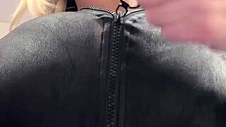 whoa these juicy big natural tits are bursting right out of that tight leather oh man