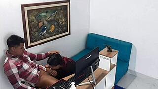 horny latina secretary office begs fuck chubby pussy lingerie boss taboo