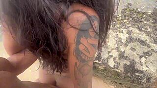 she hits the nudist beach for a sea dip but ends up bathing in hot african cum from teasing latina play