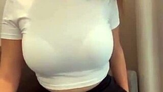 Stepmom in Short Skirt Teases with Bra Under Miniskirt Outdoors