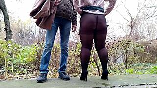 curvy mature stepmom sneaks out to please stepson with street pissing fetish again