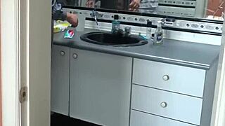 stepmom's wonderful ass catches massive cumshot over jeans from two angles