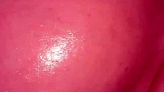 he unloads thick cum all over her huge natural tits then she drops for a wet shower blowjob titty fuck