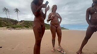 she hits the nudist beach for a sea dip but ends up bathing in hot african cum from teasing latina play