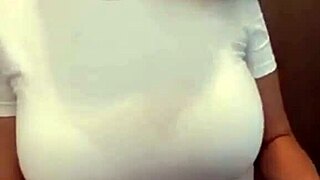 Stepmom in Short Skirt Teases with Bra Under Miniskirt Outdoors