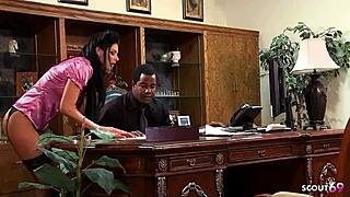 Hot! Skinny Secretary in Stockings Craves Black Boss Anal Ride