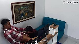 horny latina secretary office begs fuck chubby pussy lingerie boss taboo