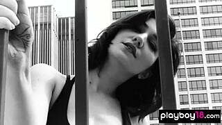 redhead skye blue strips natural tits and pierces nipples knocking feet off