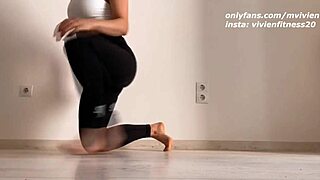 fitness teen's tight leggings hide panties during sweaty workout tease