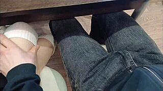 jerked off my classmate's cock right there during the whole lecture!!