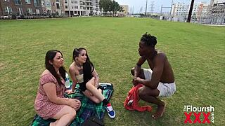 Latina Threesome Takes Muscular Ebony Soccer Stars Big Black Cock!
