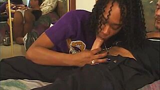 Ebony cheerleader teen rides daddy's big black cock cowgirl to cum in mouth