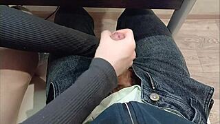 jerked off my classmate's cock right there during the whole lecture!!