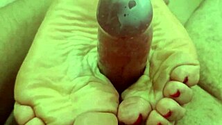 super horny curvy colombian milf roommate in lingerie gives hot footjob heel fetish handjob ending in massive cumshot