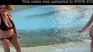 stepmom and best friend turn staycation massage into taboo pool kisses