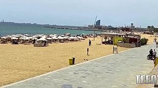 perfect small tits on petite teen at barcelona nude beach pov 😍🏖️🍈
