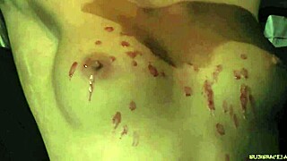 short hair teen takes candle wax on tits in garage bdsm!