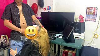 Jefe bends sexy empleada over desk for rough bareback pounding in full spanish dialogue