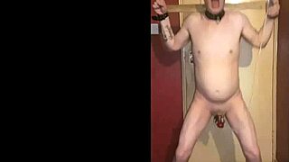 Bisexual dude anal hooked cuffed takes electro cock torment on cam!