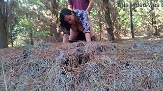 Curvy BBW's outdoor forest romp teases with her massive jiggling curves