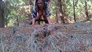 Curvy BBW's outdoor forest romp teases with her massive jiggling curves