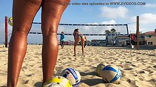 Whoa big booty African volleyball babe shaking that ass on beach! 🍑🏖️