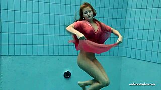 Hey big tits Silvie dive in pool bikini slips to flash hairy pussy underwater