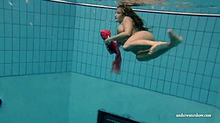 Hey big tits Silvie dive in pool bikini slips to flash hairy pussy underwater