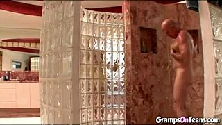 hot naughty 18+ teen gets bent over in shower fucked hard by old guy doggystyle